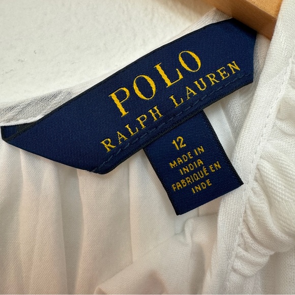 Polo Ralph Lauren Girls White Flutter Sleeve Ruffle Dress Size 12 - Picture 4 of 8